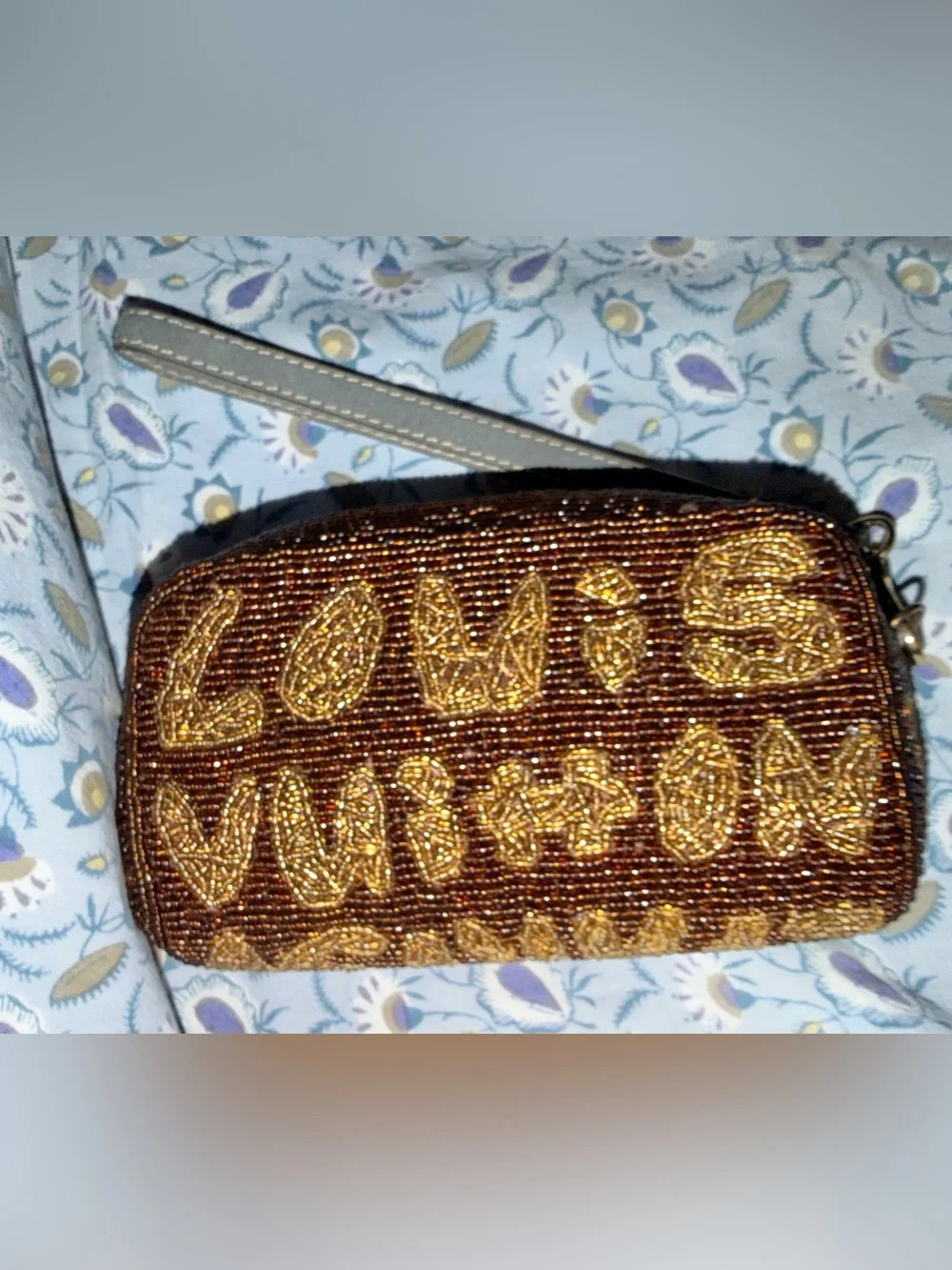 Louis Vuitton purse satchel make up case. Beaded beautifully with strap and gold